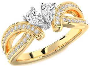 Diamond White Yellow Gold Pear Two Stone Ring