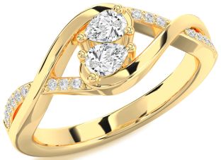 Diamond Gold Pear Two Stone Ring