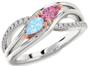 Diamond Silver & 10K Rose Gold Pear Two Stone Promise Ring
