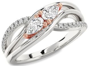 Diamond Silver & 10K Rose Gold Pear Two Stone Ring