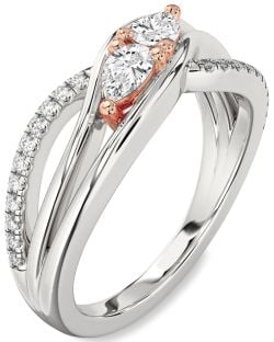 Diamond Silver & 10K Rose Gold Pear Two Stone Ring