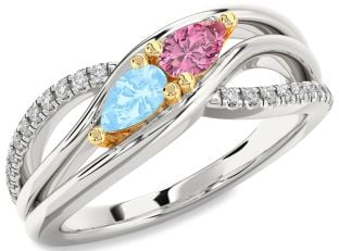 Diamond Silver & 10K gold Pear Two Stone Promise Ring