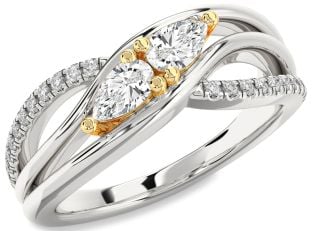 Diamond Silver & 10K gold Pear Two Stone Ring