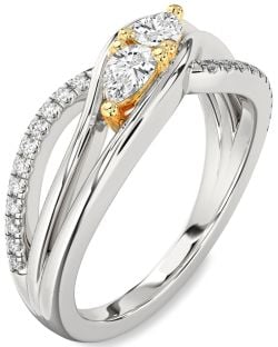 Diamond Silver & 10K gold Pear Two Stone Ring