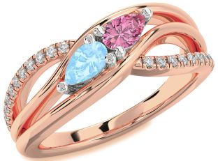 Diamond Platinum & Rose Gold Pear Two Stone Promise Ring