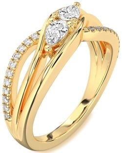 Diamond Gold Pear Two Stone Ring