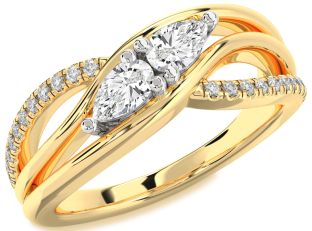 Diamond White Yellow Gold Pear Two Stone Ring