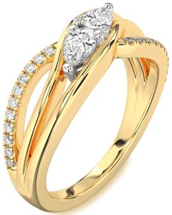 Diamond White Yellow Gold Pear Two Stone Ring