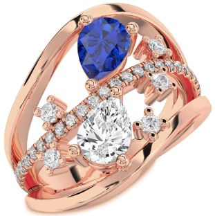 Diamond Rose Gold Silver Pear Three Stone Promise Ring