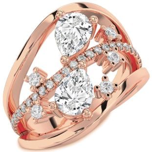 Diamond Rose Gold Pear Three Stone Ring
