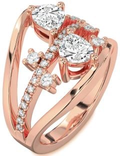 Diamond Rose Gold Pear Three Stone Ring