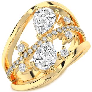 Diamond Gold Pear Three Stone Ring