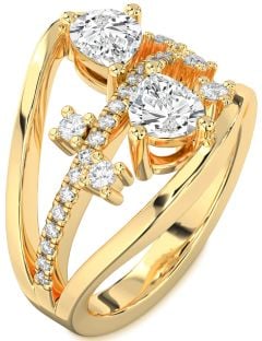 Diamond Gold Pear Three Stone Ring