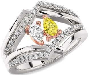 Diamond Silver & 10K Rose Gold Pear Two Stone Promise Ring