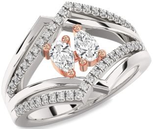 Diamond Platinum & Rose Gold Pear Two Stone Ring