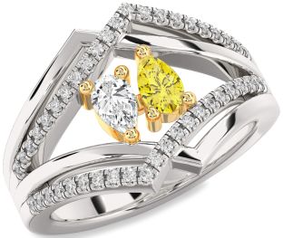 Diamond Silver & 10K gold Pear Two Stone Promise Ring