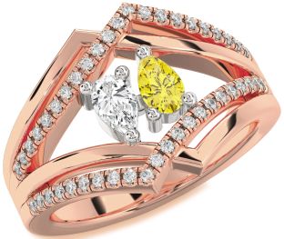 Diamond Platinum & Rose Gold Pear Two Stone Promise Ring