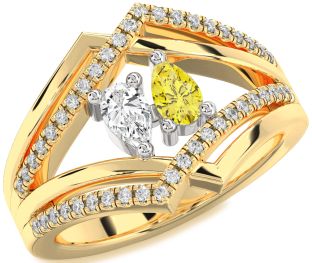 Diamond Platinum & Yellow Gold Pear Two Stone Promise Ring