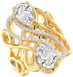 Diamond Gold Knot Pear Two Stone Ring