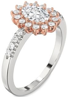 Diamond Silver & 10K Rose Gold Halo Oval Engagement Ring