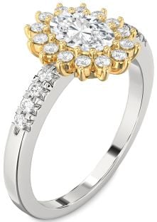 Diamond Silver & 10K gold Halo Oval Engagement Ring