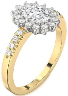 Diamond White Yellow Gold Halo Oval Engagement Ring