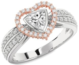 Diamond Silver & 10K Rose Gold Heart Solitaire Engagement Ring