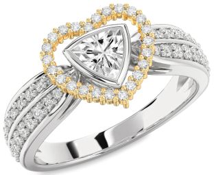 Diamond Silver & 10K gold Heart Solitaire Engagement Ring