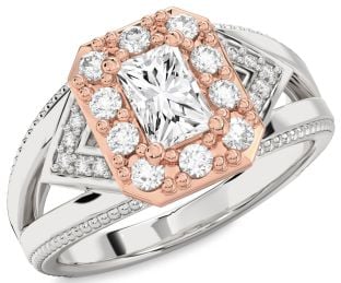 Diamond Platinum & Rose Gold Halo Octagonal Engagement Ring