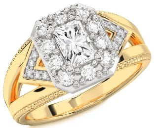 Diamond Platinum & Yellow Gold Halo Octagonal Engagement Ring