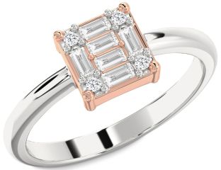 Diamond Silver & 10K Rose Gold Baguette Promise Ring
