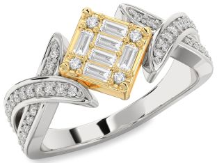 Diamond Silver & 10K gold Baguette Promise Ring