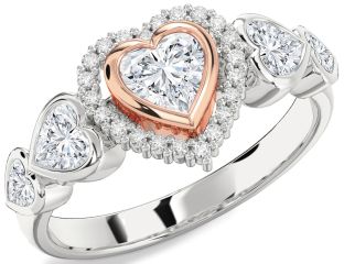 Diamond Platinum & Rose Gold Heart Halo Engagement Ring