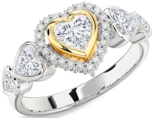 Diamond Silver & 10K gold Heart Halo Engagement Ring