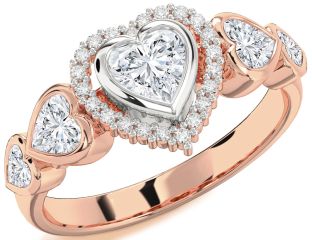 Diamond Platinum & Rose Gold Heart Halo Engagement Ring