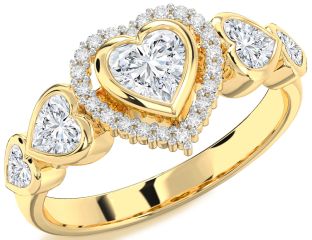 Diamond Gold Heart Halo Engagement Ring