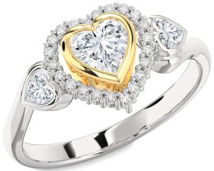 Diamond Silver & 10K gold Heart Halo Engagement Ring