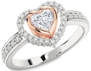 Diamond Platinum & Rose Gold Heart Solitaire Engagement Ring