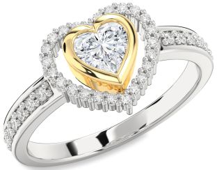 Diamond Silver & 10K gold Heart Solitaire Engagement Ring