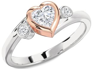 Diamond Platinum & Rose Gold Heart Three Stone Engagement Ring