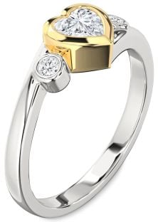 Diamond Silver & 10K gold Heart Three Stone Engagement Ring