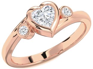 Diamond Rose Gold Heart Three Stone Engagement Ring