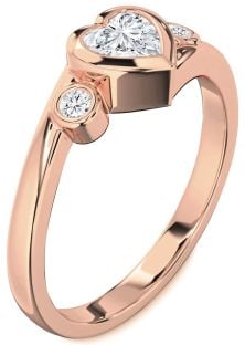 Diamond Rose Gold Heart Three Stone Engagement Ring