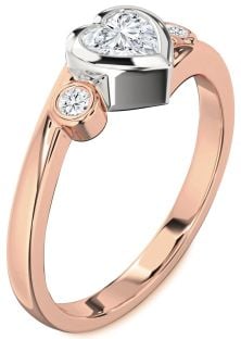 Diamond White Rose Gold Heart Three Stone Engagement Ring