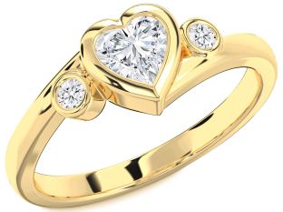 Diamond Gold Heart Three Stone Engagement Ring