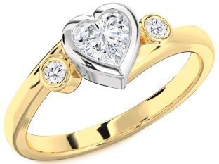 Diamond Platinum & Yellow Gold Heart Three Stone Engagement Ring