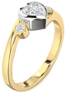 Diamond White Yellow Gold Heart Three Stone Engagement Ring