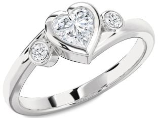 Diamond White Gold Heart Three Stone Engagement Ring
