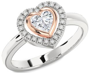 Diamond Platinum & Rose Gold Heart Solitaire Engagement Ring