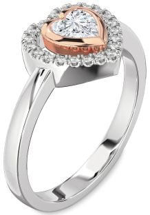 Diamond Silver & 10K Rose Gold Heart Solitaire Engagement Ring